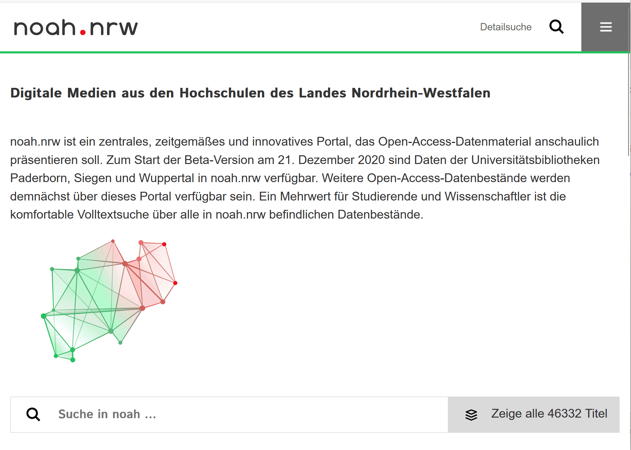 Startseite von noah.nrw / Landesportal NOAH (Screenshot, 23.06.205)
