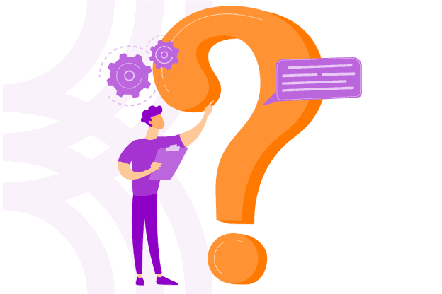 Ein Mensch steht neben einem Fragezeichen (grafische Darstellung, Dekoration)