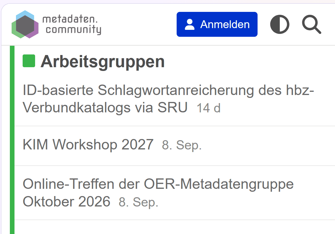 Metadaten.community Blog-Posts (Ausschnitt) Illustration der Nachricht mit einem Screenshot der metadaten.community-Seite mit der Auflistung von Blog-Posts