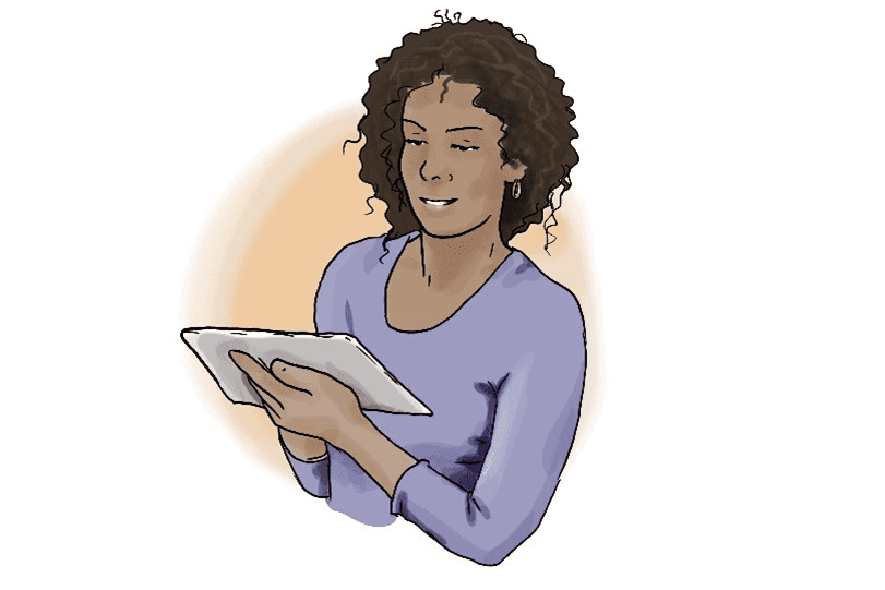 Eine Frau benutzt ein Tablet (Grafische Darstellung)