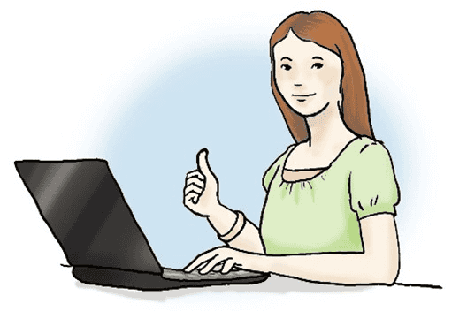 Eine Frau benutzt ein Notebook als Comupter (grafische Illustration)