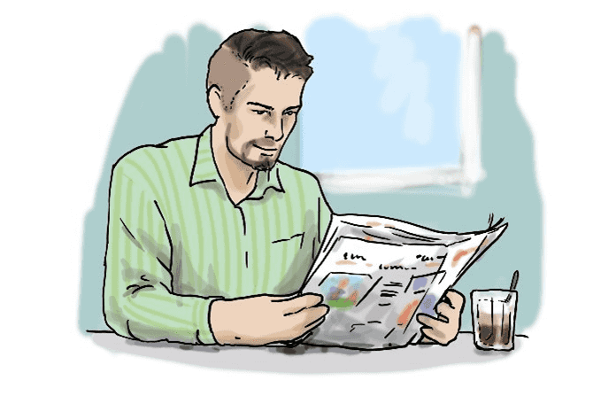 Mann mit einer Zeitung, die er liest (Grafische Darstellung)