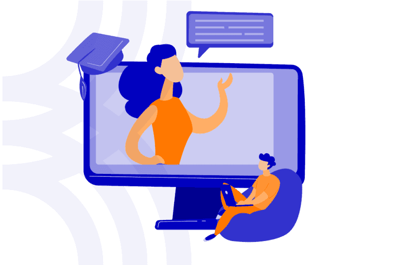 Portale Fernleihe Ein Mensch mit einem Endgerät und einem Display mit einer Ansprechperson (grafische Darstellung, Dekoration)