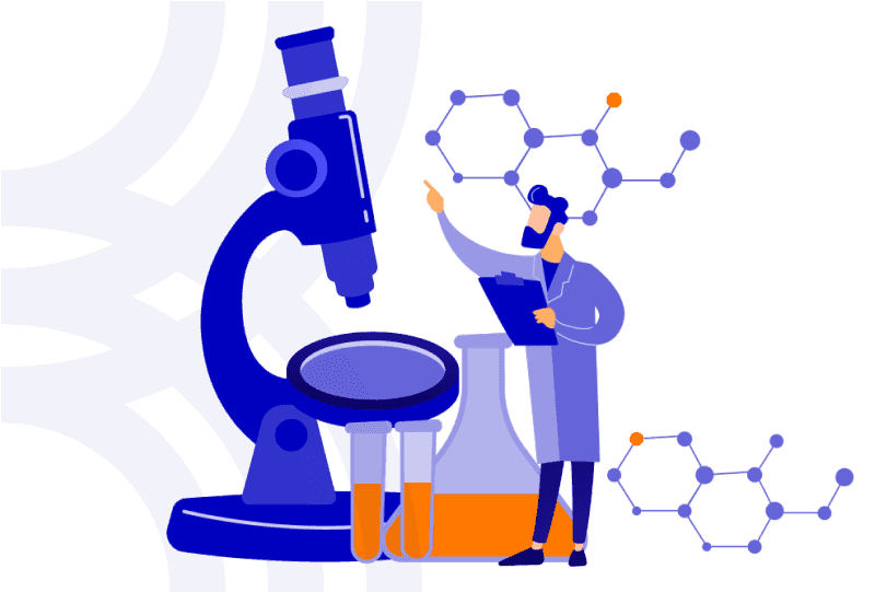 Ein Mensch neben einem Mikroskop (grafische Darstellung, Dekoration)